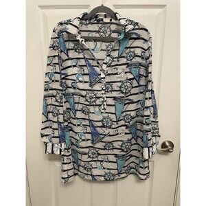 Talbots Semi Sheer 1/2 Button Up Tunic Blouse M Lightweight Nautical Beach